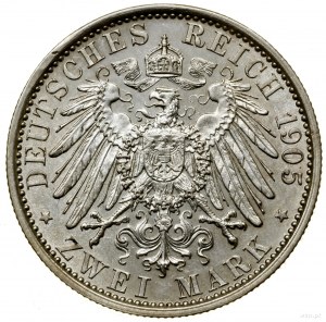 2 marks, 1905, Berlin; minted for the 25th anniversary of the reign; AK...