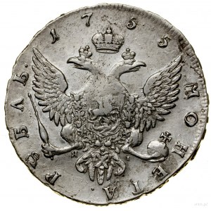 Rubel, 1755 CПБ-ЯI, Petersburg; Bitkin 276, Diakov 341,...
