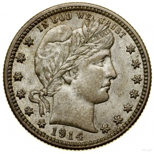 1/4 dolara, 1914, Filadelfia; typ Barber; KM 114; rzadk...