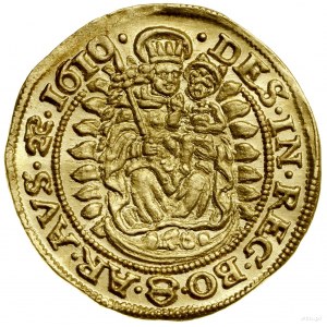 Dukat, 1610 KB, Kremnica; Aw: Postać władcy w koronie i...
