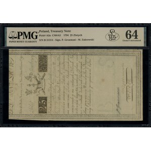 25 złotych polskich, 8.06.1794; seria B, numeracja 3131...