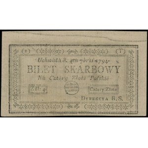 4 złote polskie, 4.09.1794; seria 1T, obrócone faksymil...
