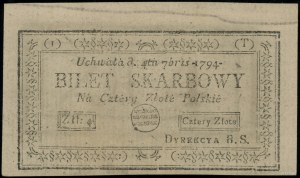 4 Polish zlotys, 4.09.1794; 1T series, rotated facsimiles of...
