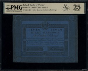 5 Polish zlotys, 1824; series A, numbering 1134131, p...