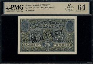 5 Polish marks, 9.12.1916; B series, numbering 0000000....