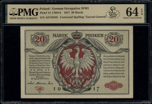 20 Polish marks, 9.12.1916; General, series A, numerac...