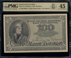 100 Polish marks, 15.02.1919; BB series, numbering 964....