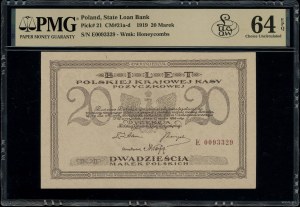 20 Polish marks, 17.05.1919; series E, numbering 00933....
