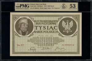 1,000 Polish marks, 17.05.1919; ZT series, numbering 6....