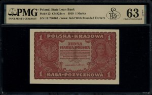 1 Polish mark, 23.08.1919; series I E, numbering 790702....