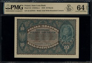 10 Polish marks, 23.08.1919; series II J, numbering 22....