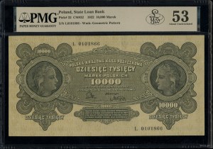 10,000 Polish marks, 11.03.1922; L series, numbering 0....