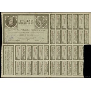 4% bonusová pôžička na 1 000 poľských mariek, 1920; číslo...