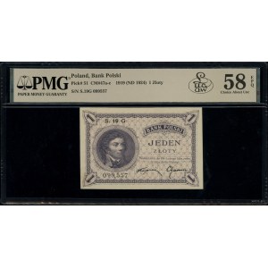 1 złoty, 28.02.1919; seria 19 G, numeracja 099,557; Luc...