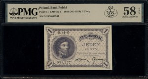 1 zloty, 28.02.1919; series 19 G, numbering 099,557; Luc...