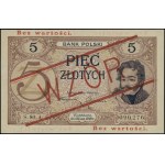 5 złotych, 28.02.1919; seria 80.A., numeracja 090,276, ...