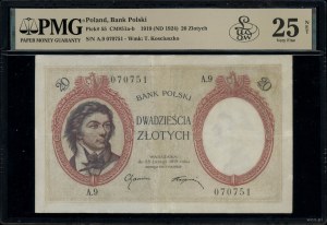 20 zloty, 28.02.1919; series A.9, numbering 070751; Lu...