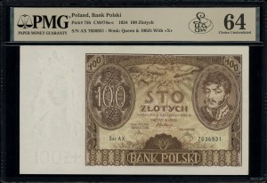 100 zloty, 9.11.1934; AX. series, numbering 7036931, with...