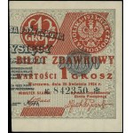 Bilet zdawkowy 1 grosz, 28.04.1924; nadruk na prawej cz...