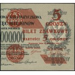 Bilet zdawkowy 5 groszy, 28.04.1924; nadruk na prawej c...