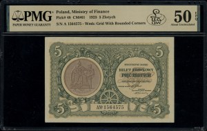5 zloty pass ticket, 1.05.1925; series A, numbering...
