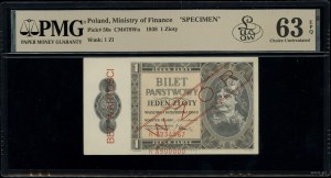 State 1 zloty ticket, 1.10.1938; H series, numbering ...