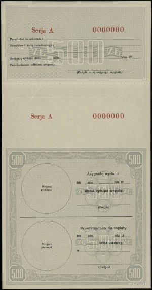 Assignment for 500 zlotys of the Treasury Ministry, [1939]; se...
