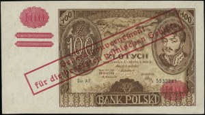 100 zlotys, [1939]; counterfeit imprint on 100 z banknote....