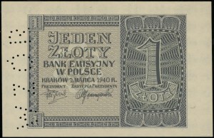 1 zloty, 1.03.1940; no series or numbering, p...