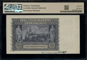 20 zloty, 1.03.1940; series A, numbering 0000000, perf...
