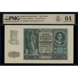 50 zlotých, 1.3.1940; séria A, číslovanie 0000000, č. ...