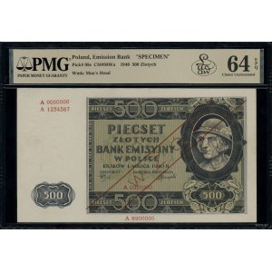 500 złotych, 1.03.1940; seria A / A, numeracja 0000000 ...