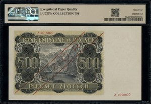 500 zloty, 1.03.1940; series A / A, numbering 0000000 ...