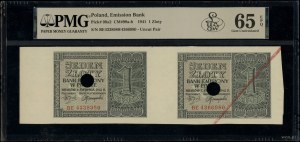 2 uncut pieces of a 1 zloty bill, ...