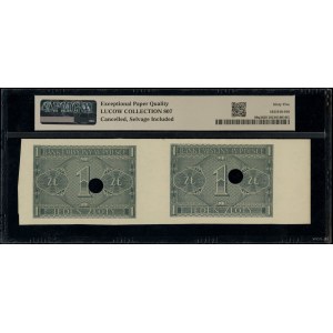 2 nierozcięte egzemplarze banknotu o nominale 1 złoty, ...