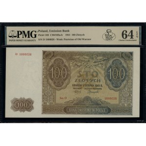 100 złotych, 1.08.1941; seria D, numeracja 1886026; Luc...