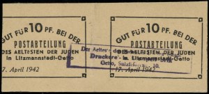 Lodz Ghetto postal vouchers 1940-1942. 2 uncut bo...
