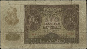 100 zloty, 1.03.1940; B series, numbering 0025246, ban...