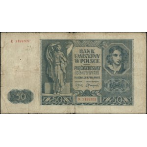 50 złotych, 1.08.1941; seria D, numeracja 2189302, bank...