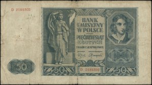 50 zloty, 1.08.1941; series D, numbering 2189302, bank...