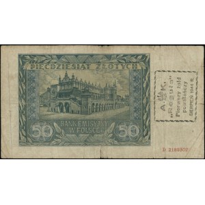 50 złotych, 1.08.1941; seria D, numeracja 2189302, bank...