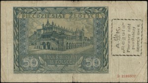 50 zloty, 1.08.1941; series D, numbering 2189302, bank...