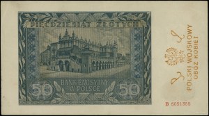 50 zloty, 1.08.1941; B series, numbering 5051355, with s...