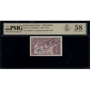 1 złoty, 15.08.1939; seria A, numeracja 1234567, granat...