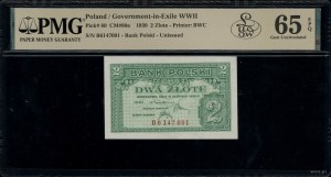 2 zloty, 15.08.1939; series B, numbering 6147091; Lucow ...