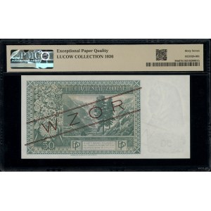 50 złotych, 15.08.1939; seria A, numeracja 012345, czer...
