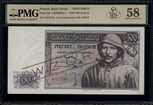 500 zloty, 15.08.1939; series A, numbering 012345, check...