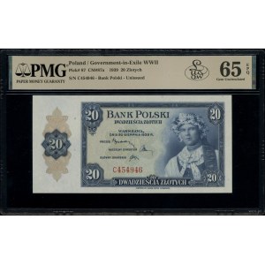 20 złotych, 20.08.1939; seria C, numeracja 454946; Luco...