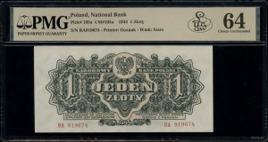 1 zloty, 1944; in OBVIOUS clause, ВА series, number...