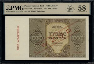 1,000 Gold, 1945; Dh series, numbering 1234567, obust...